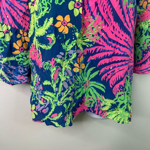 Lilly Pulitzer Sanilla Off the Shoulder Silk Printed Top Size XS Tropical Resort - Picture 3 of 11